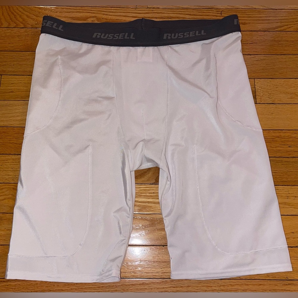 Russell Athletic White Compression Shorts Cup Pad Pockets Men’s XXL